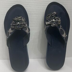 Coach Elegant Navy Floral Logo Signature Monogram Women's Sandals